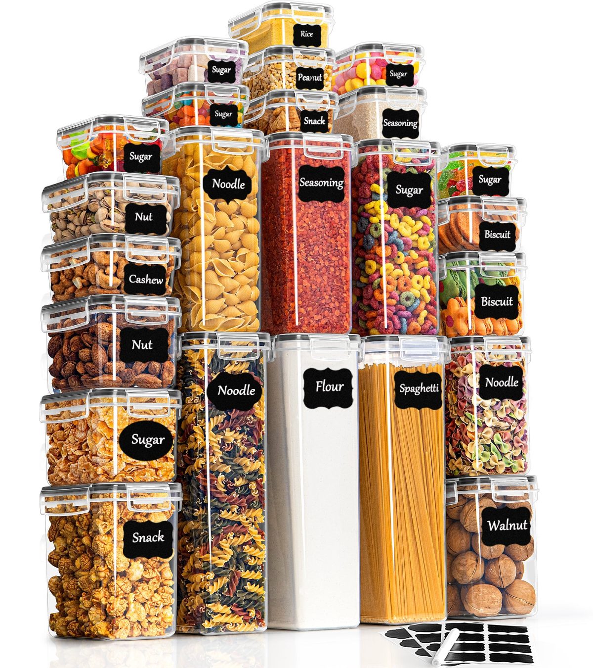 GoMaihe storage containers with lids, airtight storage box: 24-piece storage box kitchen set for flour, cereal, spaghetti - Image 1