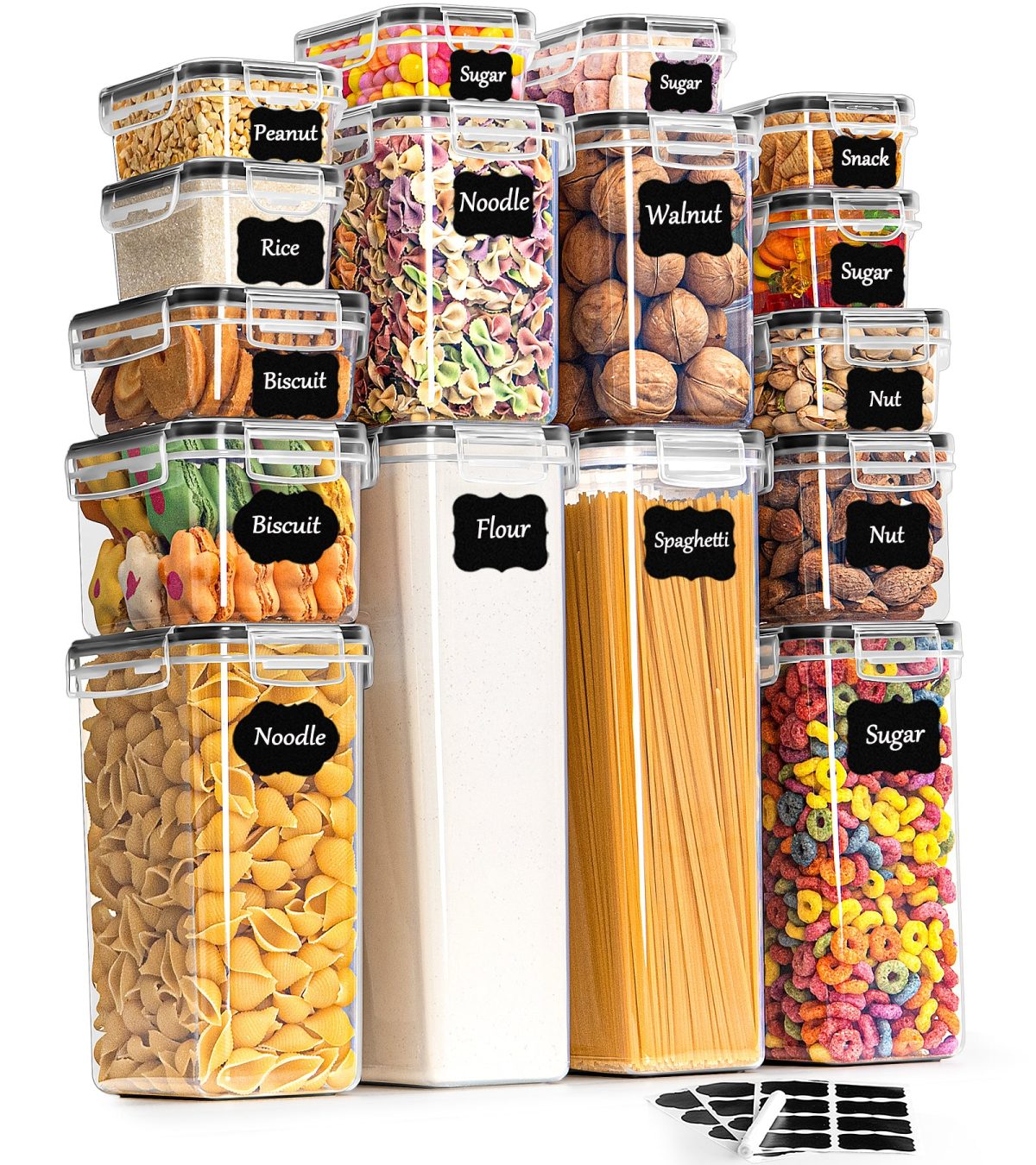 GoMaihe Storage Containers 16 Set, Kitchen Storage Box Airtight Plastic Containers with Lids, Storage Jars for Storing Pasta, Cereal, Rice, Flour, and Pet Food - Image 1