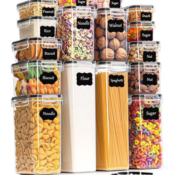 GoMaihe Storage Containers 16 Set, Kitchen Storage Box Airtight Plastic Containers with Lids, Storage Jars for Storing Pasta, Cereal, Rice, Flour, and Pet Food