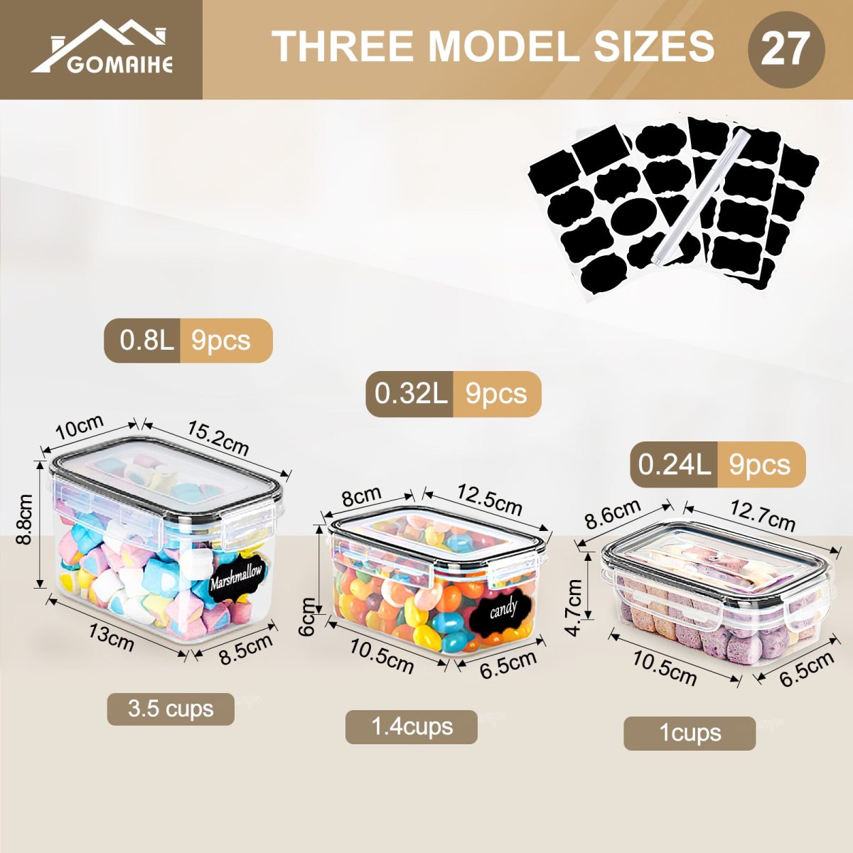 GoMaihe storage containers with lids, airtight storage box: 27-piece storage box kitchen set for flour, cereal, sugar - Image 2