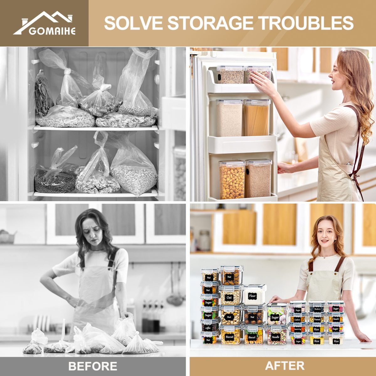 GoMaihe storage containers with lids, airtight storage box: 27-piece storage box kitchen set for flour, cereal, sugar - Image 4