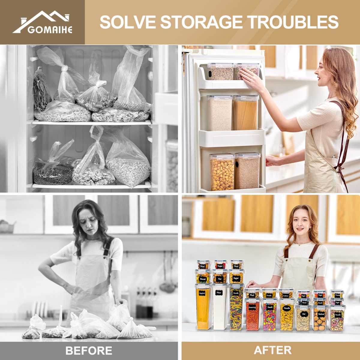 GoMaihe storage containers with lids, airtight storage box: 24-piece storage box kitchen set for flour, cereal, spaghetti - Image 3