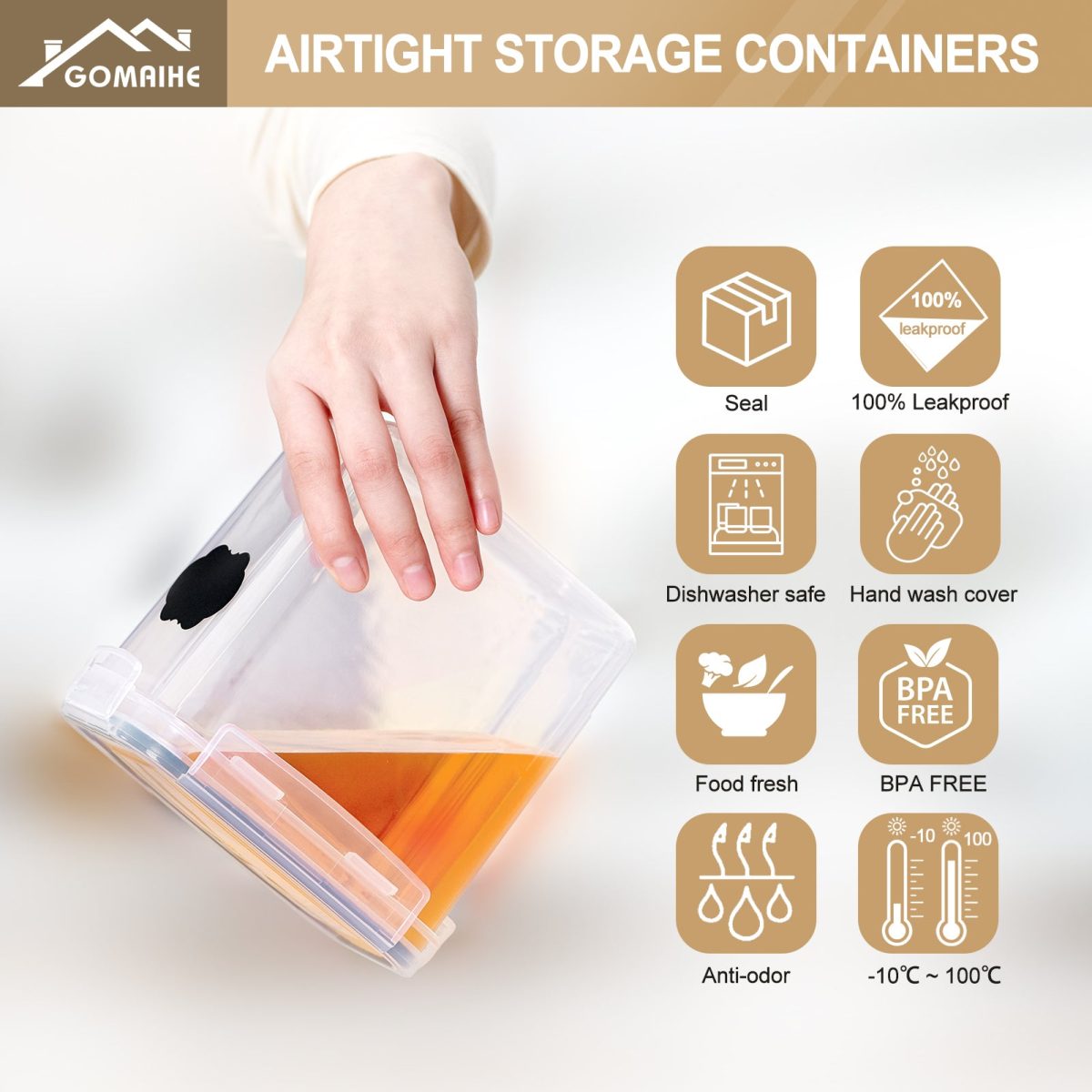 GoMaihe Storage Containers 16 Set, Kitchen Storage Box Airtight Plastic Containers with Lids, Storage Jars for Storing Pasta, Cereal, Rice, Flour, and Pet Food - Image 6
